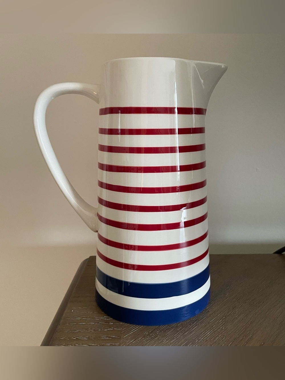 Americana Patriotic 4th of July Large Red, White and Blue Striped Pitcher